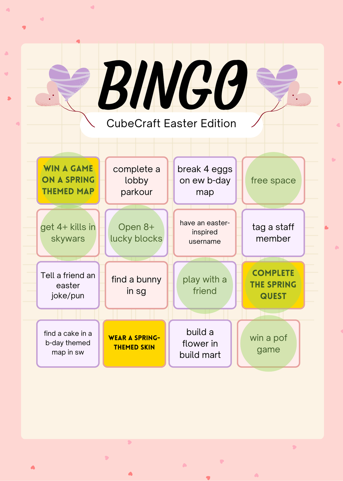 CubeCraft Easter Bingo Completed.PNG